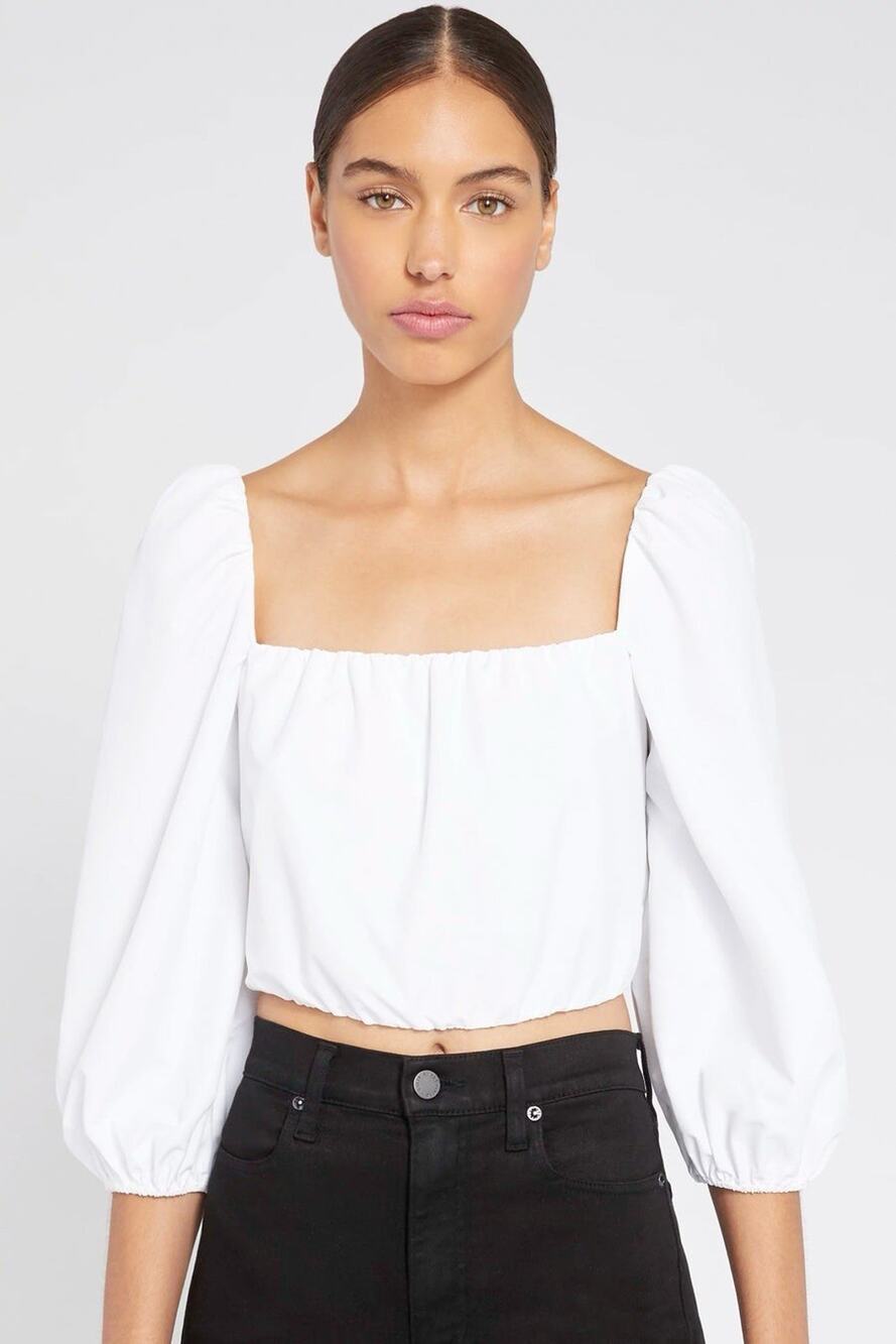 New ALICE + OLIVIA Alta Peasant square-neck puff crop top - White - Large NWOT